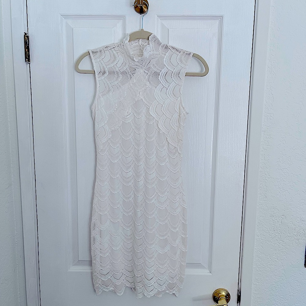 NIGHTCAP White Mini Dress with Scalloped Detail